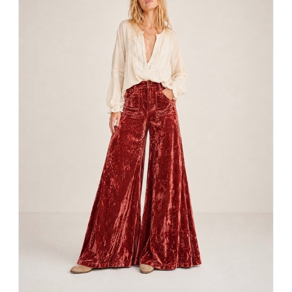 Free People Pants - Free People Pants Wide Leg Echoes in Rain Velvet Boho Rustic Brown 28